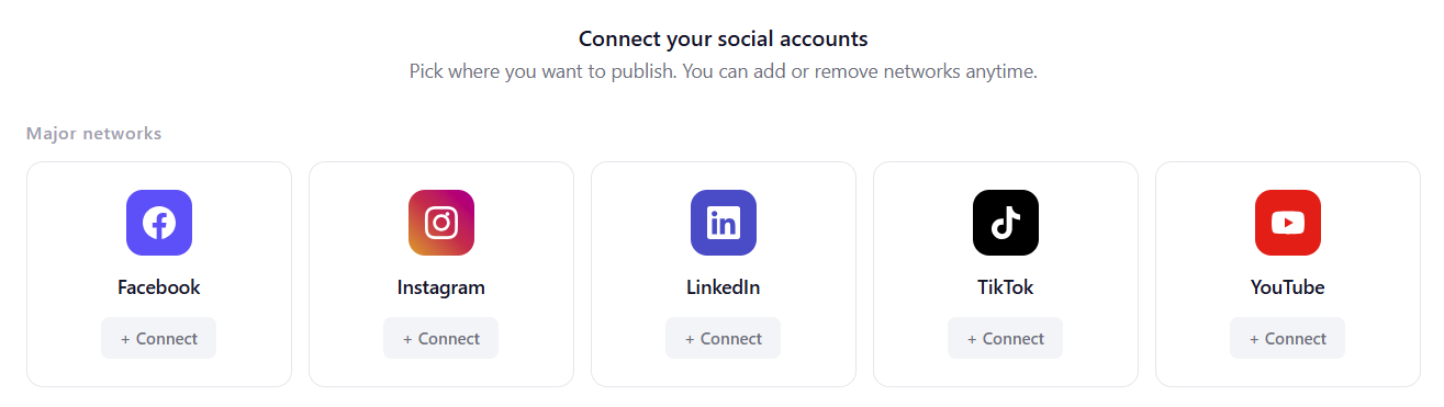The connect screen, with a Connect button under each network